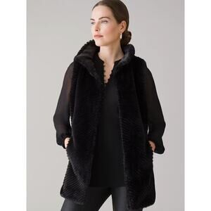 Chevron Textured Black Faux Fur‎ Vest White House Black Market -S